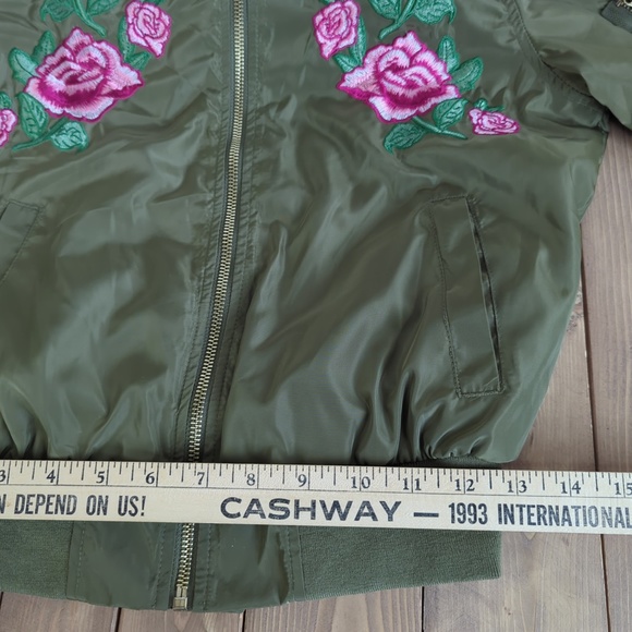 Love Tree Olive Green Floral Embroidered Bomber Jacket - Picture 12 of 16